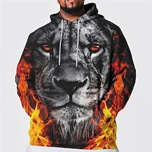 Men's Plus Size Pullover Hoodie Sweatshirt Big and Tall Tiger Hooded Long Sleeve Spring   Fall Basic Fashion Streetwear Comfortable Daily Wear Vacation Tops Lightinthebox