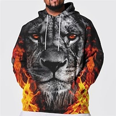Men's Plus Size Pullover Hoodie Sweatshirt Big and Tall Tiger Hooded Long Sleeve Spring   Fall Basic Fashion Streetwear Comfortable Daily Wear Vacation Tops Lightinthebox