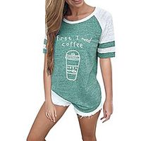toamen women's summer t-shirt, first i need coffee, women valueweight simple casual loose round neck letter printing short sleeve tops blouse jumper t-shirt (green, size mbust 37.0) Lightinthebox - thumbnail
