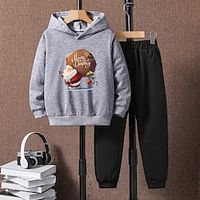 2 Pieces Kids Boys Christmas Clothing Set Outfit Cartoon Santa Claus Ugly Long Sleeve Crewneck Set Christmas Gifts Fashion Daily Fall 7-13 Years Black White Ivory Lightinthebox - thumbnail