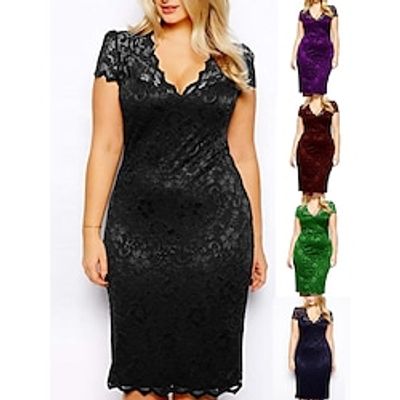 Women's Plus Size Party Dress Lace Dress Bodycon Solid Color Midi Dress Short Sleeve Lace V Neck Fashion Party Black Wine Summer Spring L XL XXL 3XL 4XL Lightinthebox Women's Plus Size Party Dress Lace Dress Bodycon Solid Color Midi Dress Short Sleeve Lace V Neck Fashion Party Black Wine Summer Spring L XL XXL 3XL 4XL Lightinthebox