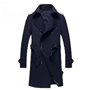 Men's Winter Coat Coat Trench Coat Office Work Winter Fall Polyester Windproof Warm Outerwear Clothing Apparel Stylish Formal Style non-printing Pure Color Pocket Turndown Double Breasted miniinthebox