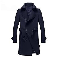 Men's Winter Coat Coat Trench Coat Office Work Winter Fall Polyester Windproof Warm Outerwear Clothing Apparel Stylish Formal Style non-printing Pure Color Pocket Turndown Double Breasted miniinthebox - thumbnail