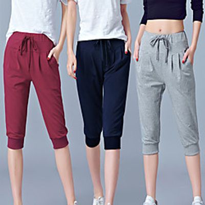 Women's Sweatpants Joggers Athletic 34 Capri Pants Bottoms Drawstring Pocket Summer Fitness Gym Workout Running Jogging Exercise Moisture Wicking Breathable Soft Normal Sport Solid Colored Burgundy Lightinthebox
