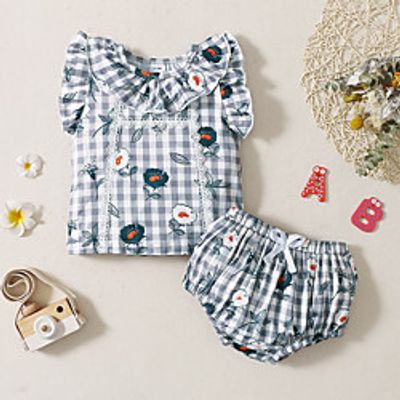 Baby Girls' Basic Print Sleeveless Regular Clothing Set Blue miniinthebox