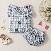 Baby Girls' Basic Print Sleeveless Regular Clothing Set Blue miniinthebox - thumbnail