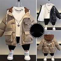 Kids Boys Fleece Jacket Hoodie Jacket Outerwear Letter Long Sleeve Zipper Coat Outdoor Adorable Daily Black khaki Spring Fall 7-13 Years Lightinthebox - thumbnail