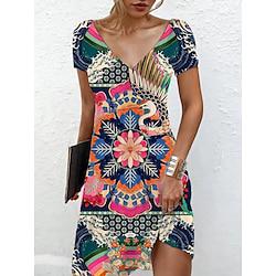 Women's Casual Dress Graphic Ditsy Floral Patchwork Print V Neck Midi Dress Stylish Home Daily Short Sleeve Summer Fall Lightinthebox