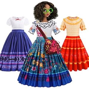 Encanto Princess Mirabel Madrigal Vacation Dress Theme Party Costume Girls' Movie Cosplay Cosplay Halloween Wig Red Blue Dress Halloween Carnival Masquerade Polyester World Book Day Costumes miniinthebox