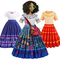 Encanto Princess Mirabel Madrigal Vacation Dress Theme Party Costume Girls' Movie Cosplay Cosplay Halloween Wig Red Blue Dress Halloween Carnival Masquerade Polyester World Book Day Costumes miniinthebox - thumbnail