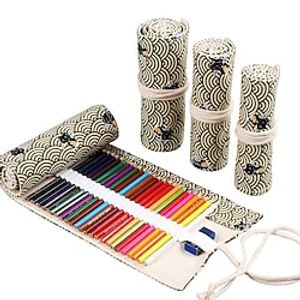 Handmade Canvas Pen Curtain 12/24/36/48/72 Hole Large Capacity Pen Roll Bag For Male And Female Students Color Lead Sketch Stationery Box miniinthebox