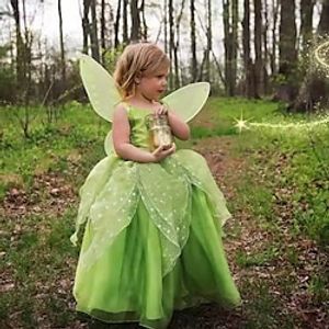 Fairytale Dress Cosplay Costume Wings Girls' Movie Cosplay Cosplay Never return or exchange wings Green Dress Wings Halloween Carnival Polyester Lightinthebox
