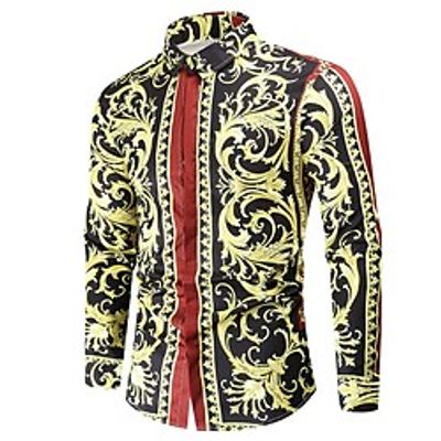 Men's Shirt Prom Shirt Geometric Classic Collar Yellow Holiday Beach Long Sleeve Print Clothing Apparel Tropical Casual Lightinthebox