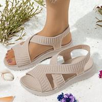 Women's Sandals Plus Size Flyknit Shoes Sports Sandals Outdoor Daily Beach Flat Heel Wedge Round Toe Classic Casual Comfort Walking Knit Tissage Volant Magic Tape Black Beige Lightinthebox - thumbnail