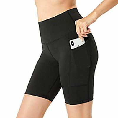 lanbaosi womens workout yoga shorts with pockets high waist tummy control running athletic gym short pants black Lightinthebox