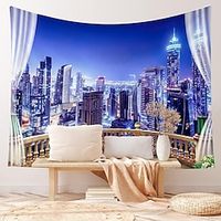 Window City Tapestry Wall Hanging View Nature Tapestry Home Decorations Tapestries miniinthebox - thumbnail