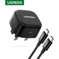 UGreen 25W PD USB-C Fast Charger UK with USB-C to USB-C Cable 2M - Black - thumbnail