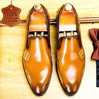 Men's Loafers  Slip-Ons Formal Shoes Brogue Dress Shoes British Gentleman Office  Career Party  Evening Leather Italian Full-Grain Cowhide Comfortable Slip Resistant Slip-on Light Brown Black Blue Lightinthebox - thumbnail