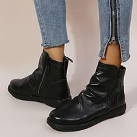 Women's Boots Plus Size Booties Ankle Boots Flat Heel Round Toe Vintage Outdoor Daily PU Leather Zipper Spring Fall Solid Colored Black Lightinthebox - thumbnail