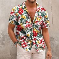 Floral Leaf Hawaiian Resort Men's Shirt Button Up Shirt Casual Shirt Daily Wear Vacation Going out Spring  Summer Camp Collar Short Sleeves Yellow, Red, Green S, M, L Polyester Shirt Lightinthebox