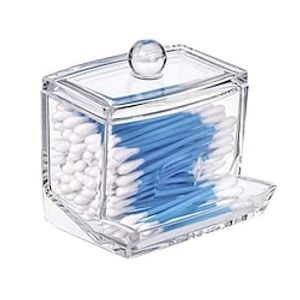 Acrylic Cotton Swabs Storage Holder Box Portable Transparent Makeup Cotton Pad Cosmetic Container Crystal Jewelry Organizer Case without Cotton swabs miniinthebox