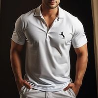 Men's Polo Shirt Button Up Polos Casual Sports Lapel Short Sleeve Fashion Basic Horse Embroidered Summer Regular Fit Black White Navy Blue Light Grey Polo Shirt Lightinthebox - thumbnail