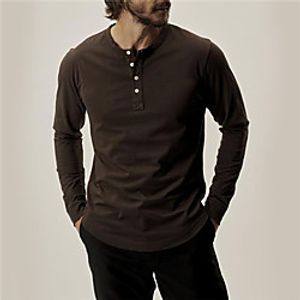 Men's T shirt Solid Colored Plus Size Henley Casual Daily Button-Down Long Sleeve Tops Basic Fashion Vintage Designer Coffee miniinthebox