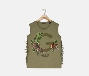 Big Girls Sequin Fringe Tank Top  Grunge Green