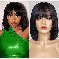 Human Hair Wigs with Bangs Human Hair Straight Short Bob Wig with Bangs Straight None Lace Front Wigs Human Hair Bob Wigs Full Machine Wigs Can Be Permed Dye Lightinthebox