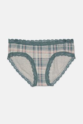 Womens Lace Trim Hipster Underwear  Fall Plaid