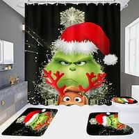 Christmas Shower Curtain for Bathroom Waterproof Decoration with 12 Hooks Weighted Lead Hem Heavy Duty Polyester Shower Curtains Decor Accessories miniinthebox - thumbnail