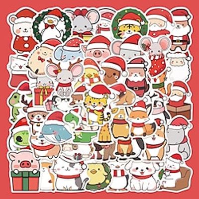 50Pcs Colorful Christmas Sticker Santa Claus Snowman Christmas Tree Laptop Skateboard Very Thin New Year Gift Sticker miniinthebox