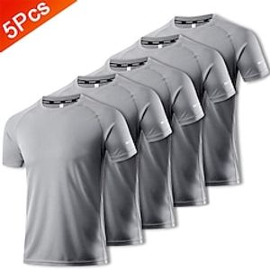 Multi Packs 5pcs Men's Crew Neck Short Sleeves Black T shirt Tee Plain Daily Wear Vacation Polyester Spring  Summer Lightinthebox