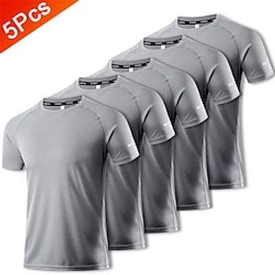 Multi Packs 5pcs Men's Crew Neck Short Sleeves Black T shirt Tee Plain Daily Wear Vacation Polyester Spring  Summer Lightinthebox