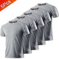 Multi Packs 5pcs Men's Crew Neck Short Sleeves Black T shirt Tee Plain Daily Wear Vacation Polyester Spring  Summer Lightinthebox - thumbnail