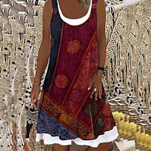 Women's Shift Dress Knee Length Dress Blue Purple Yellow Fuchsia Gray Red Sleeveless Geometric Patchwork Print Summer Halter Neck Casual 2021 S M L XL XXL 3XL miniinthebox