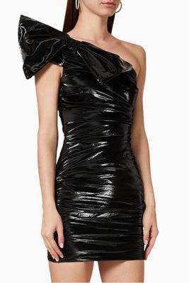 Maxi Bow Faux Leather Mini Dress