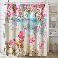 Ocean View Beach Flowers Bathroom Deco Shower Curtain with Hooks Bathroom Decor Waterproof Fabric Shower Curtain Set with12 Pack Plastic Hooks Lightinthebox