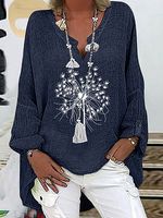 V-neck Casual Loose Dandelion Print Long-sleeved Blouse