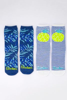 Womens 2 Pack Pineapple Print Crew Socks Yellow/Blue Womens 2 Pack Pineapple Print Crew Socks Yellow/Blue
