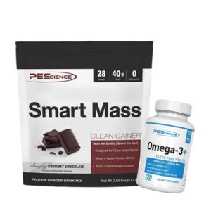 PEScience Select Smart Mass, Gourmet Chocolate, 28 Servings, Clean Mass Gainer Powder + PEScience Omega 3+, 120 Soft Gels, EPA and DHA Fish Oil Supplement