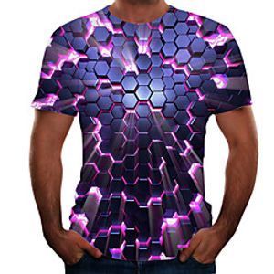 Men's T shirt 3D Print 3D Rivet Mesh Short Sleeve Casual Tops Sportswear Sports Blue Purple Brown miniinthebox