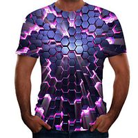 Men's T shirt 3D Print 3D Rivet Mesh Short Sleeve Casual Tops Sportswear Sports Blue Purple Brown miniinthebox - thumbnail