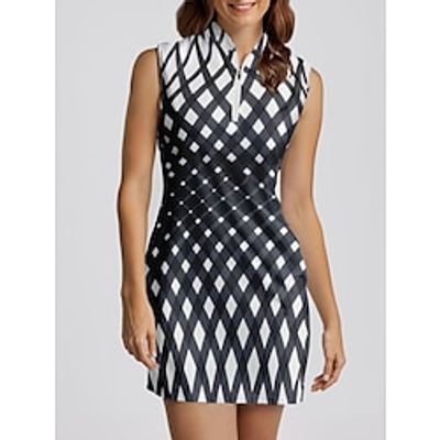 Women's Golf Dress Grey Sleeveless Stripes Golf Attire Clothes Outfits Wear Apparel Lightinthebox