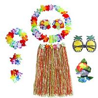 Party Adult Beach Hawaiian Grass Skirt Dance Costume Set Of 8 Pieces Pineapple Glasses Makeup Ball Lightinthebox