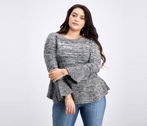 Petite Ruffled Sweater  Grey Heather/Black Heather