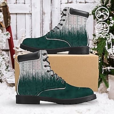 Women's Boots Xmas Christmas Ethnic Contrast Graphic Print Comfort Lace Up Booties miniinthebox