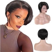 Human Hair 13x4x1 T Part Lace Front Wig Short Pixie Cut Human Hair Wig With Bangs Brazilian Remy Hair Natural Wig Straight Short Pixie Cut Wig For Black Women Lightinthebox - thumbnail