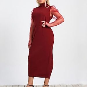 Women's Plus Size Party Dress Solid Color Turtleneck Long Sleeve Winter Fall Elegant Formal Maxi long Dress Party Cocktail Dress Dress Lightinthebox