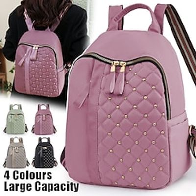 Women's Backpack School Bag Bookbag Mini Backpack Commuter Backpack School Outdoor Daily Solid Color Oxford Cloth Large Capacity Waterproof Durable Rivet Zipper Black Pink Green Lightinthebox